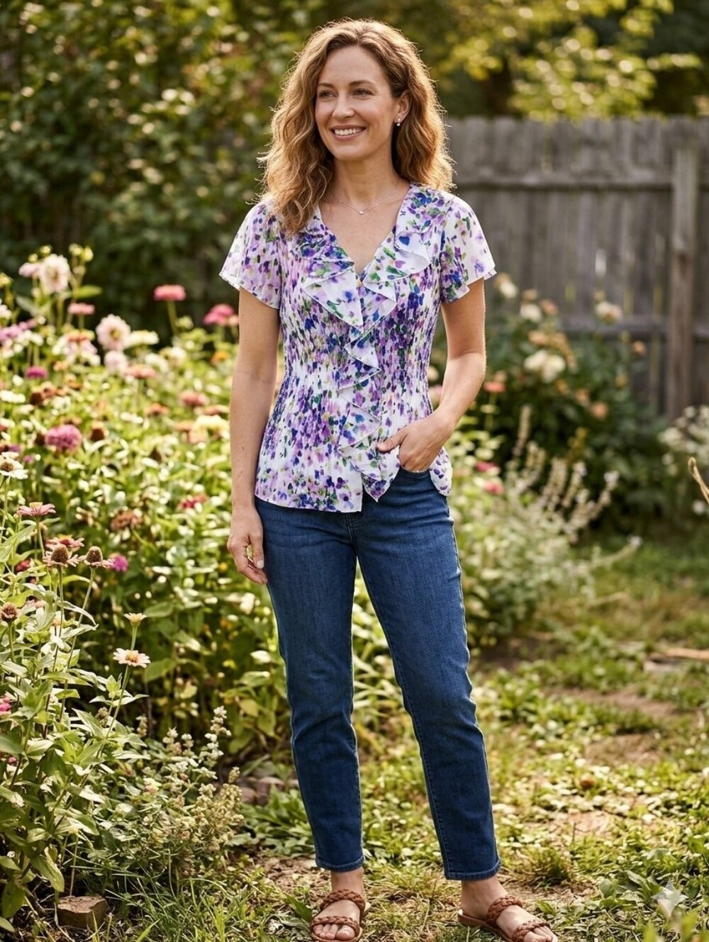 NWT East 5th Pleated Ruffle Front Top Sz XL